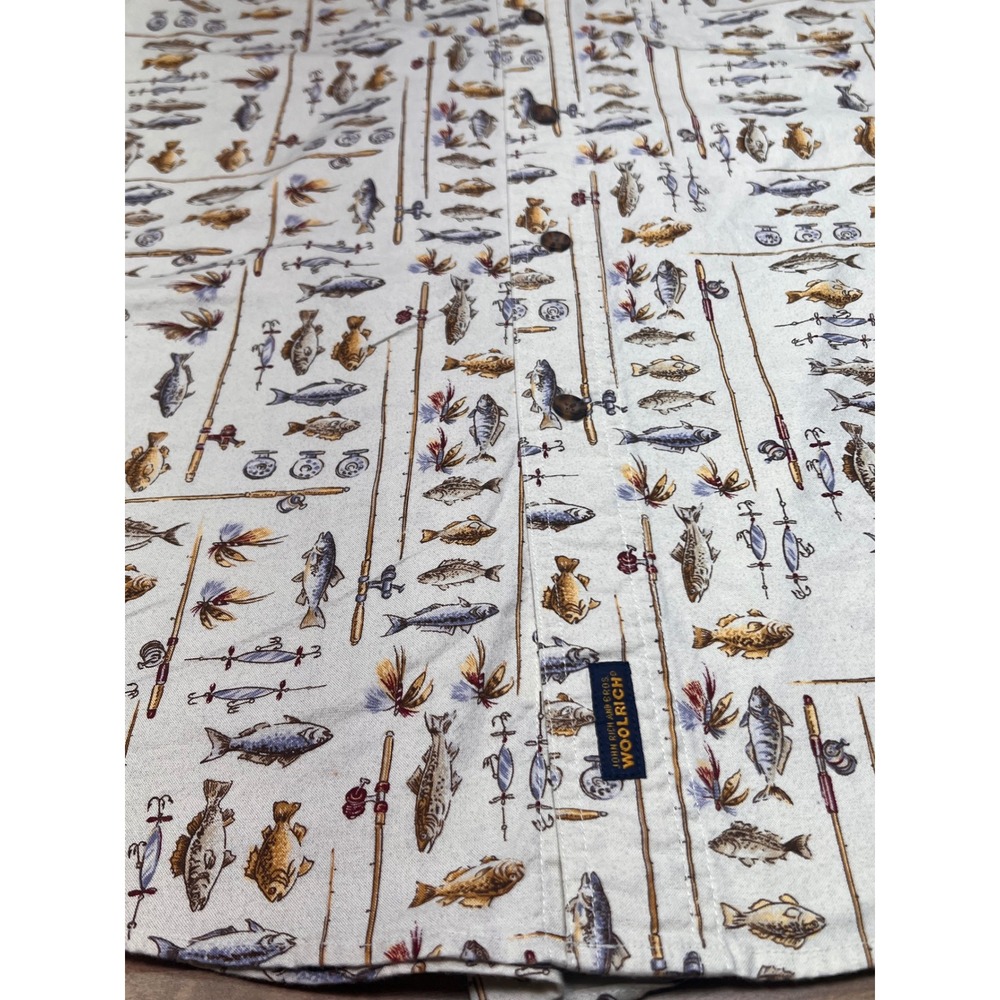 Woolrich Mens Freshwater Fish Print Short Sleeve Button Up Shirt‎ Size L - Picture 8 of 9